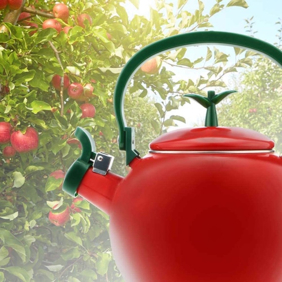 Enamel on Steel Whistling Tea Kettle, Stovetop Teakettle (1.6 Quart, Apple) - Picture 8 of 9